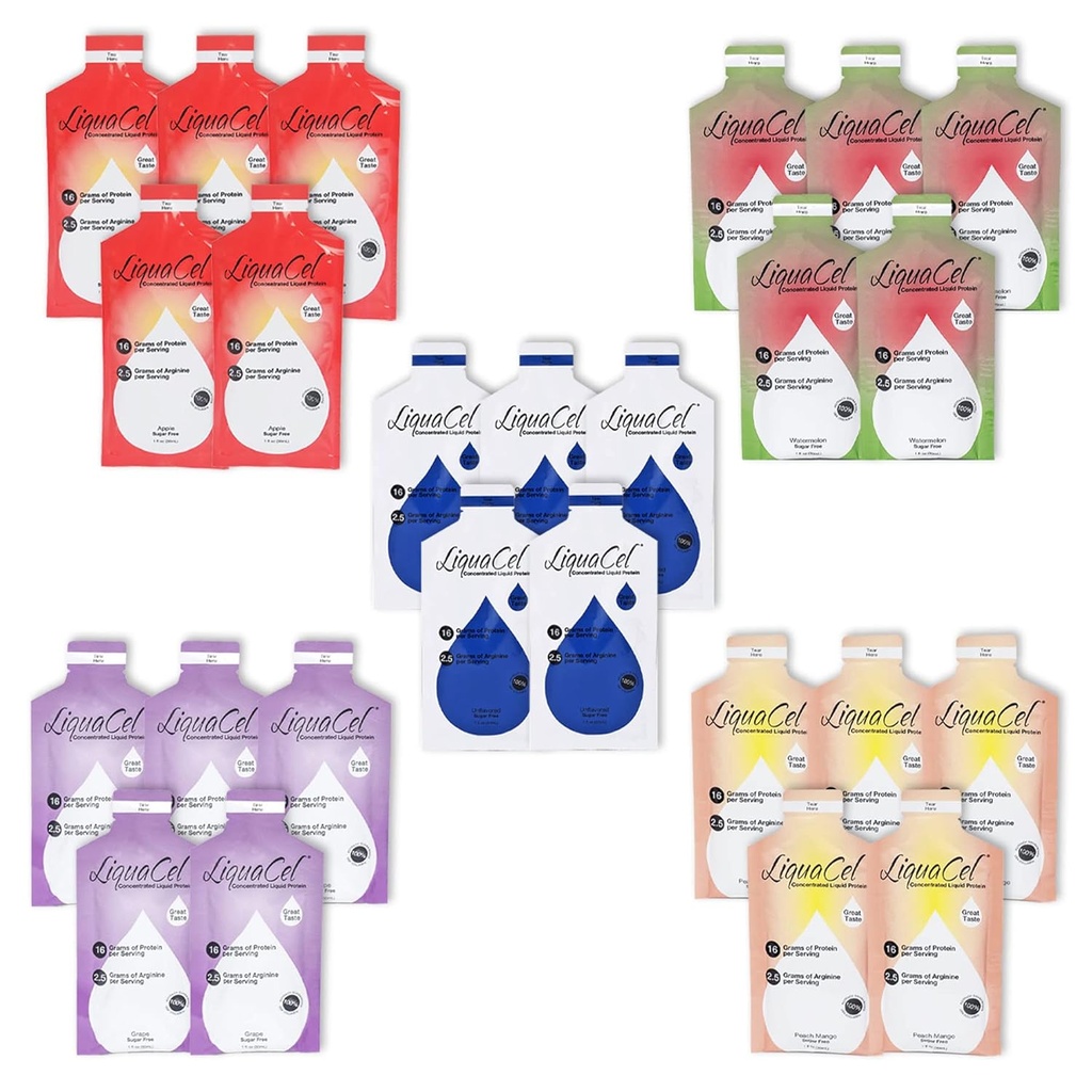 LiquaCel の集中された液体蛋白質のパケットのバラエティ パック(25 のパケット X 30ML)