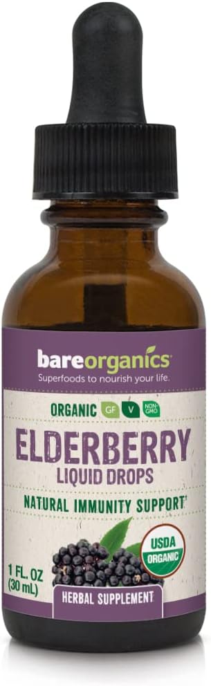 BareOrganicsのElderberryの液体の低下、草の補足、1のOunce