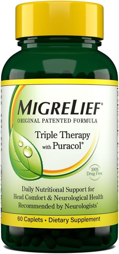 MigreLiefオリジナルトリプルセラピーとPuracol - ミグレインサフラーのための栄養サポート - 60 Caplets/1ヶ月の供給