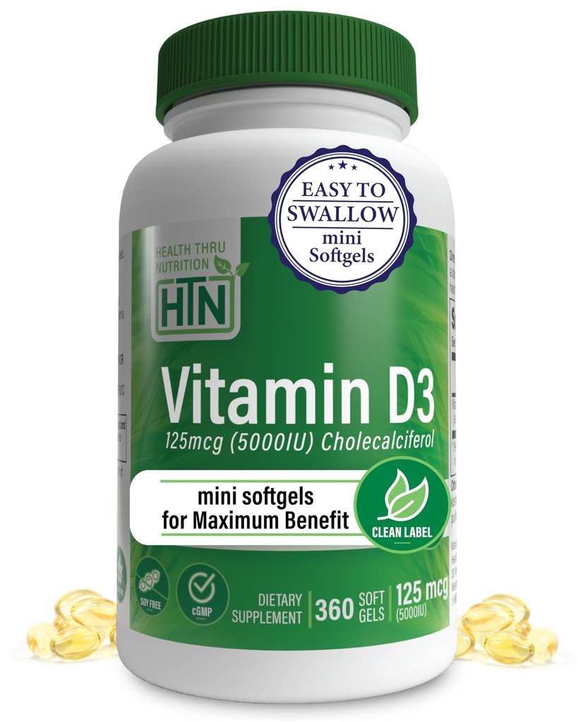 健康スロー栄養ビタミンD3 5000iu 360ミニソフトジェル 最大給餌用 | 125mcg Cholecalciferol | 3rd Party Test | Non-GMO USP オーガニックエボOグレード | 免疫健康サポート