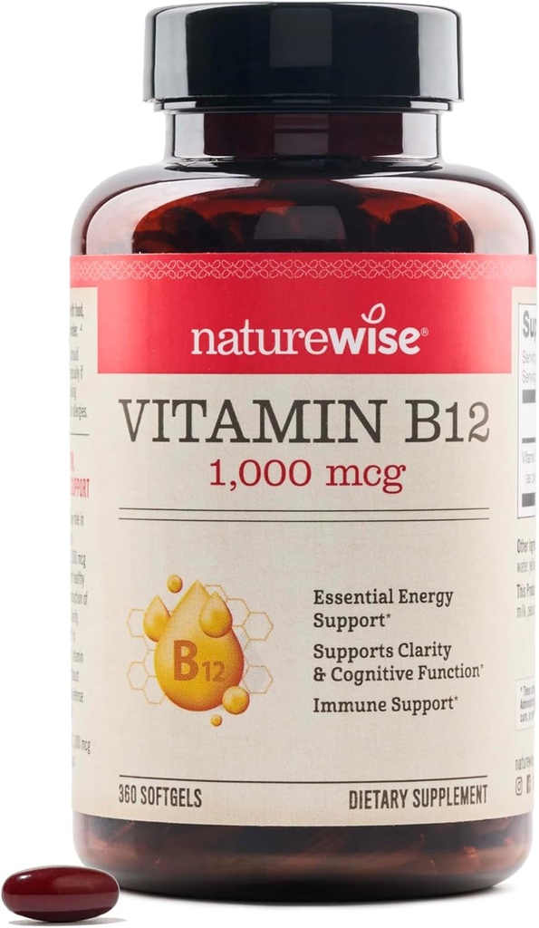 NatureWiseビタミンB12 1000 mcg - エネルギー代謝、精神的明快さ、神経系の健康をサポートするための栄養補助食品 - 飲みやすい、大豆&グルテンフリー、非GMO - 360カウント[1年の供給]