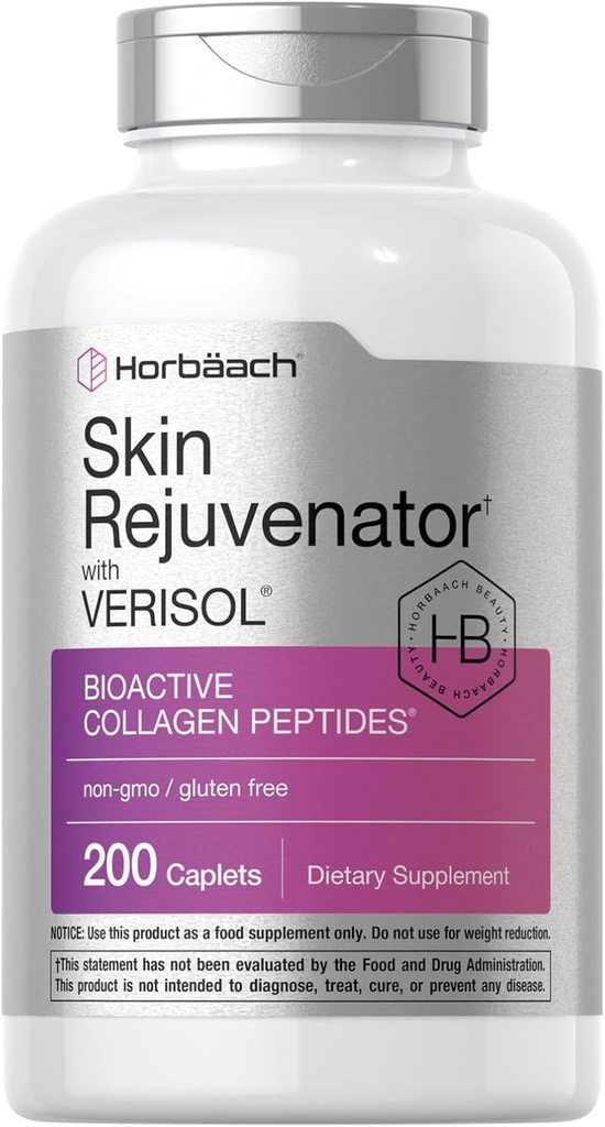 Horbäach Skin Rejuvenator with Verisol | Bioactive Collagen Peptides | 200 Caplets | Non-GMO, Gluten Free Supplement