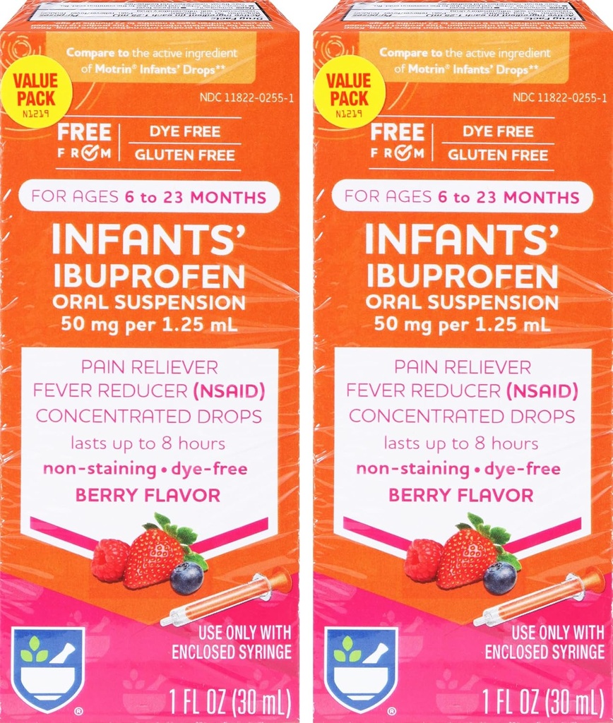 食欲補助剤の染料なしのIbuprofenの低下、ベリー味、50のmg - 2つの価値のパック 赤ん坊の年齢のための強い痛みのRelieverの  6から23か月の  1.25のmLごとの口頭懸濁液50のmgの グルテンフリー