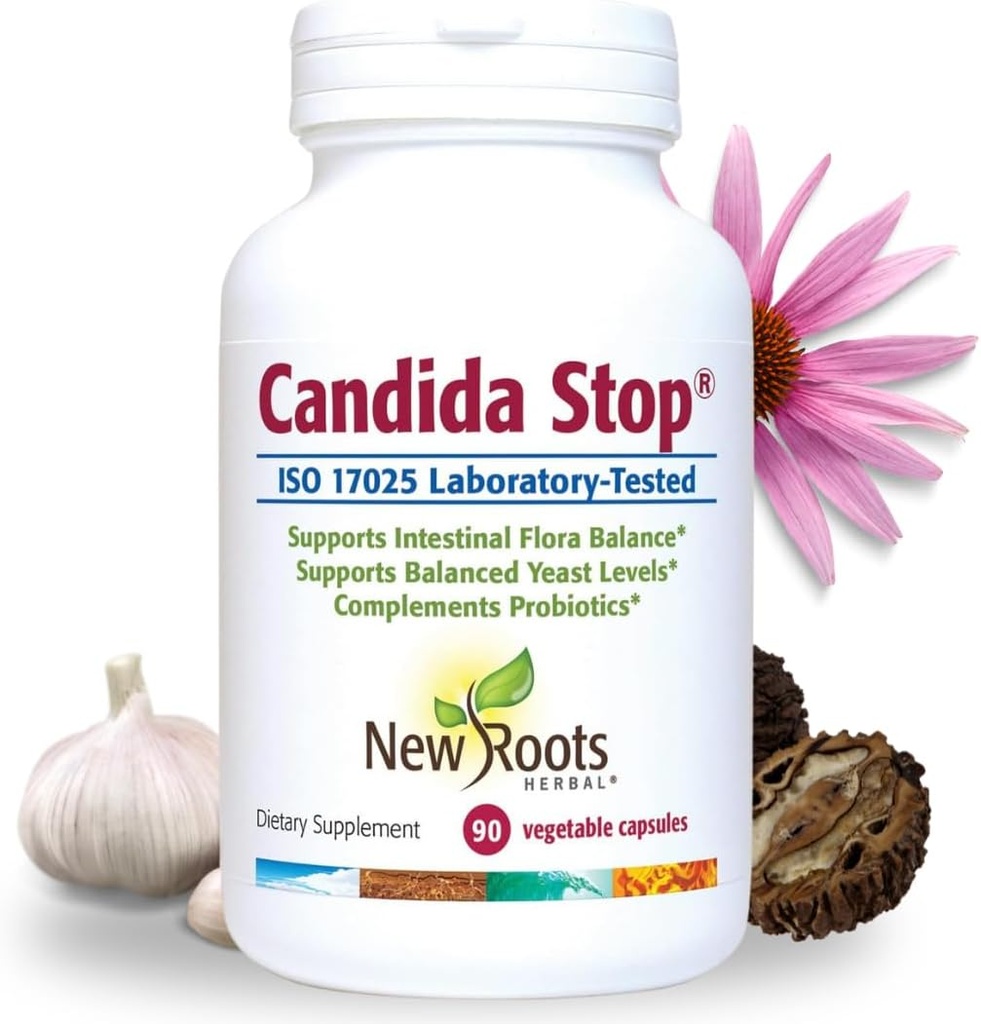 NEW ROOTS HERBAL Candida Cleanse Detox Supplement (90 Capsules), Stop Candida Overgrowth, Support Balanced Intestinal Flora & Yeast Balance with 11 Potent Herbs + Probiotics, Digestion Relief