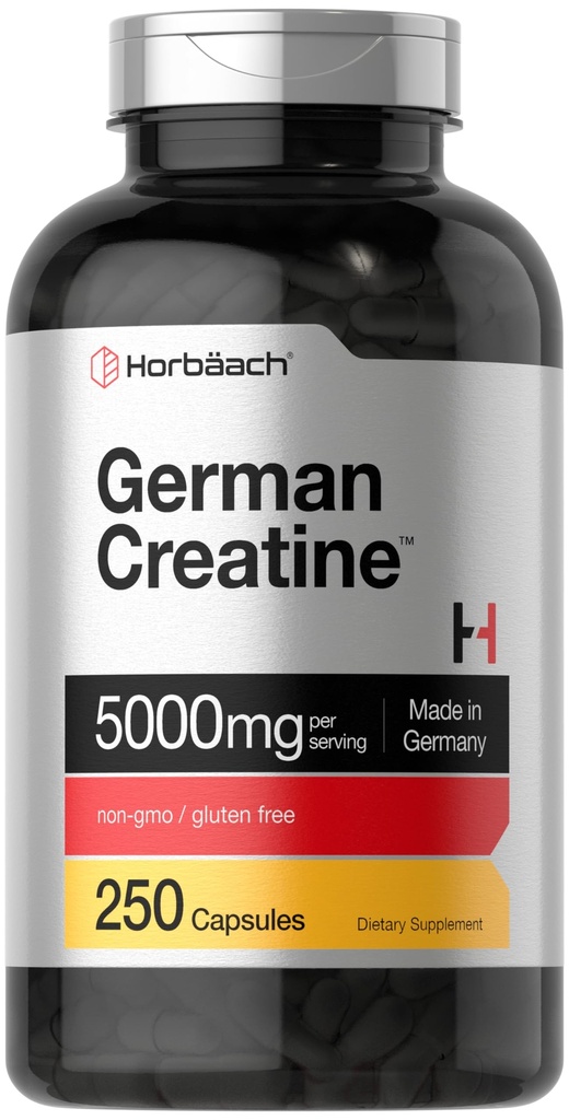 ホアバッハ ジャーマン クレアチン モノハイドレート | 5000mg | 250 パウダー カプセル | 非GMO & グルテンフリーサプリメント