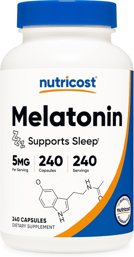 Nutricost Melatonin 5mg、240カプセル - サービングあたり5mg、非GMO、グルテンフリー