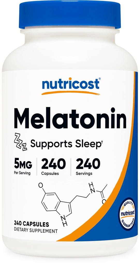 Nutricost Melatonin 5mg、240カプセル - サービングあたり5mg、非GMO、グルテンフリー