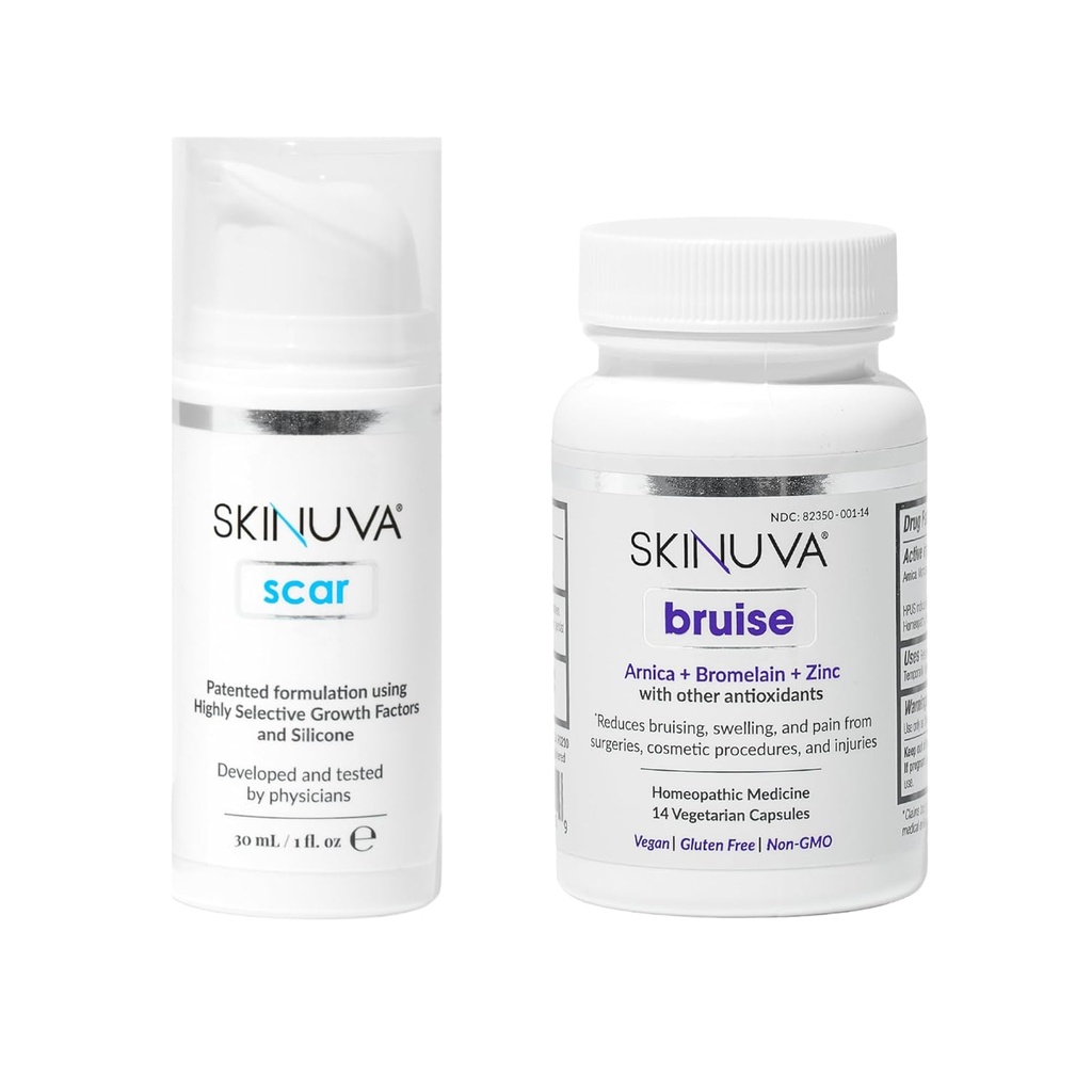Skinuva®スカー(1オンス)&ブルース(14カプセル) - 成長因子とホメオパシーブルース治療アルニカ、Bromelain&亜鉛で処方された高度なシリコーンクリーム