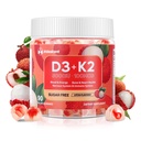ビタミンD3 K2グミーw /マグネシウム砂糖無料 - 90カウント  D3ビタミン5,000 IU + K2(MK-7)100 mcg - ビーガンK2 D3ビタミンサプリメント、高吸収性支持骨、筋肉、気分&免疫(Lychee Flavor)