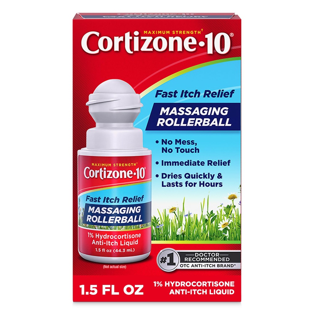 Cortizone-10の最高の強さのItchの救助のマッサージのローラーボール、1% Hydrocortisone、速い機能、バグ ビット、Rash、Eczema、Psoriasis、Poison Ivy、オーク、Sumac、1.5 flのための反取入口の液体。 oz