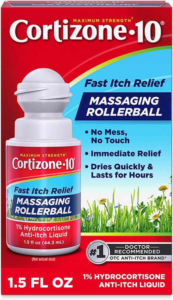 Cortizone-10の最高の強さのItchの救助のマッサージのローラーボール、1% Hydrocortisone、速い機能、バグ ビット、Rash、Eczema、Psoriasis、Poison Ivy、オーク、Sumac、1.5 flのための反取入口の液体。 oz