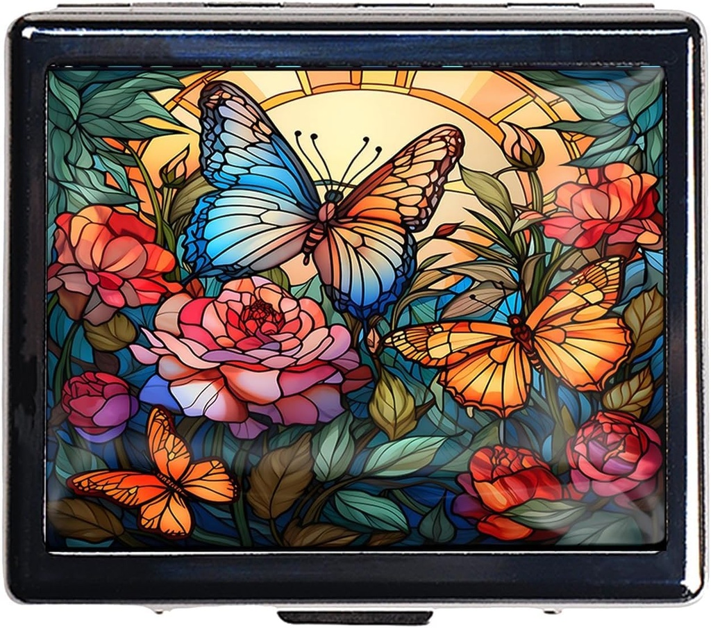 7 Days Chromed Shiny Silver Pill Organizer with Mirror Inside Has 8 Separate Compartments Rectangle 7 Days Pill Box Pill Case (Colorful Butterfly)