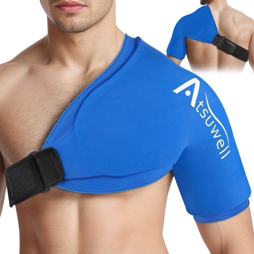 Atsuwell XL Shoulder Ice Pack Wrap, Shoulders Ice Packs Rotator Cuff Cold Therapy, Cold Pack Shoulder Compression Sleeve for Women Men, Shoulders Cold Packs Sleeve for Discomfort, Blue