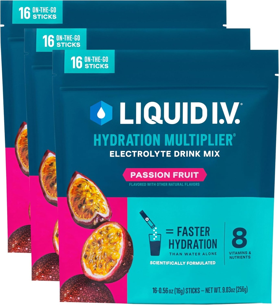 Liquid I.V.® Hydration Multiplier - Passion Fruit | Electrolyte Powder Drink Mix | 3 Pack (48 Servings)