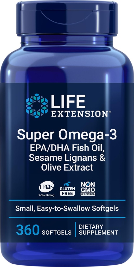 ライフエクステンションスーパーオメガ-3 360ソフトジェル、簡単にスワロー、EPA / DHAオメガ3フィッシュオイル、セサメリグニン&オリーブエキス