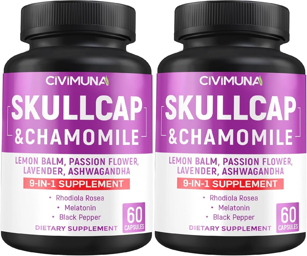 Skullcap、Chamomile、Lemon BalmとSkullcapカプセル - 4ヶ月の供給のための120カプセル(パッケージ2)