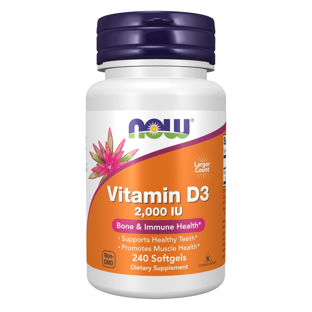 NOWフーズサプリメント、ビタミンD-3 2,000 IU、高効力、構造サポート*、240 Softgels