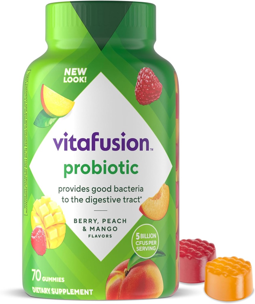 Vitafusion Probiotic Gummy Supplements, Raspberry, Peach and Mango Flavors, Probiotic Nutritional Supplements with 5 Billion CFUs, 35 Day Supply, 70 カウント