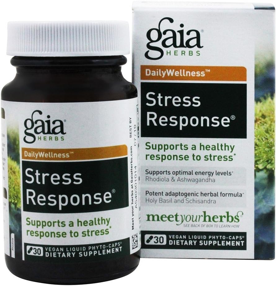 Rhodiola、Ashwagandhaの聖バジル(30のベジタリアンの液体のカプセル)とのストレスの応答