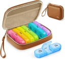 AUVON Weekly Pill Organizer 3 Times a Day, Large Pill Box 7 Day with A PU Leather Bag, Protabel Travel Pill Case Medication Reminder, Daily Pill Box 3 Times a Day for Vitamins, Fish Oils, Supplements