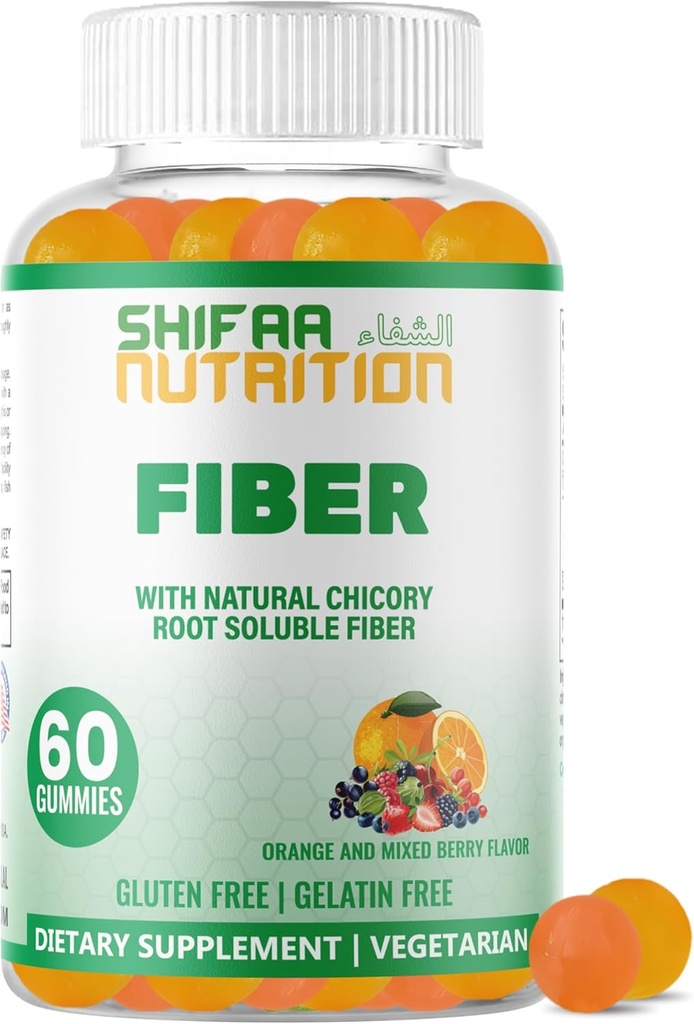 SHIFAA NUTRITION Halal & Gluten Free Fiber Gummies for Kids & Adults | 4g, 30-60 食のご提供 | 60 食のご提供 | 消化の健康増進 | 免疫・健康増進 | 完全菜食主義者 | GMO 無添加