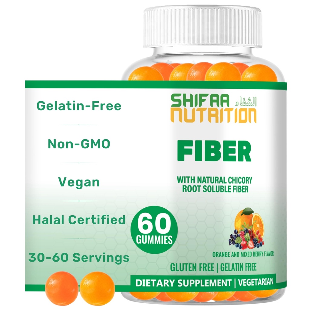 SHIFAA NUTRITION Halal & Gluten Free Fiber Gummies for Kids & Adults | 4g, 30-60 食のご提供 | 60 食のご提供 | 消化の健康増進 | 免疫・健康増進 | 完全菜食主義者 | GMO 無添加