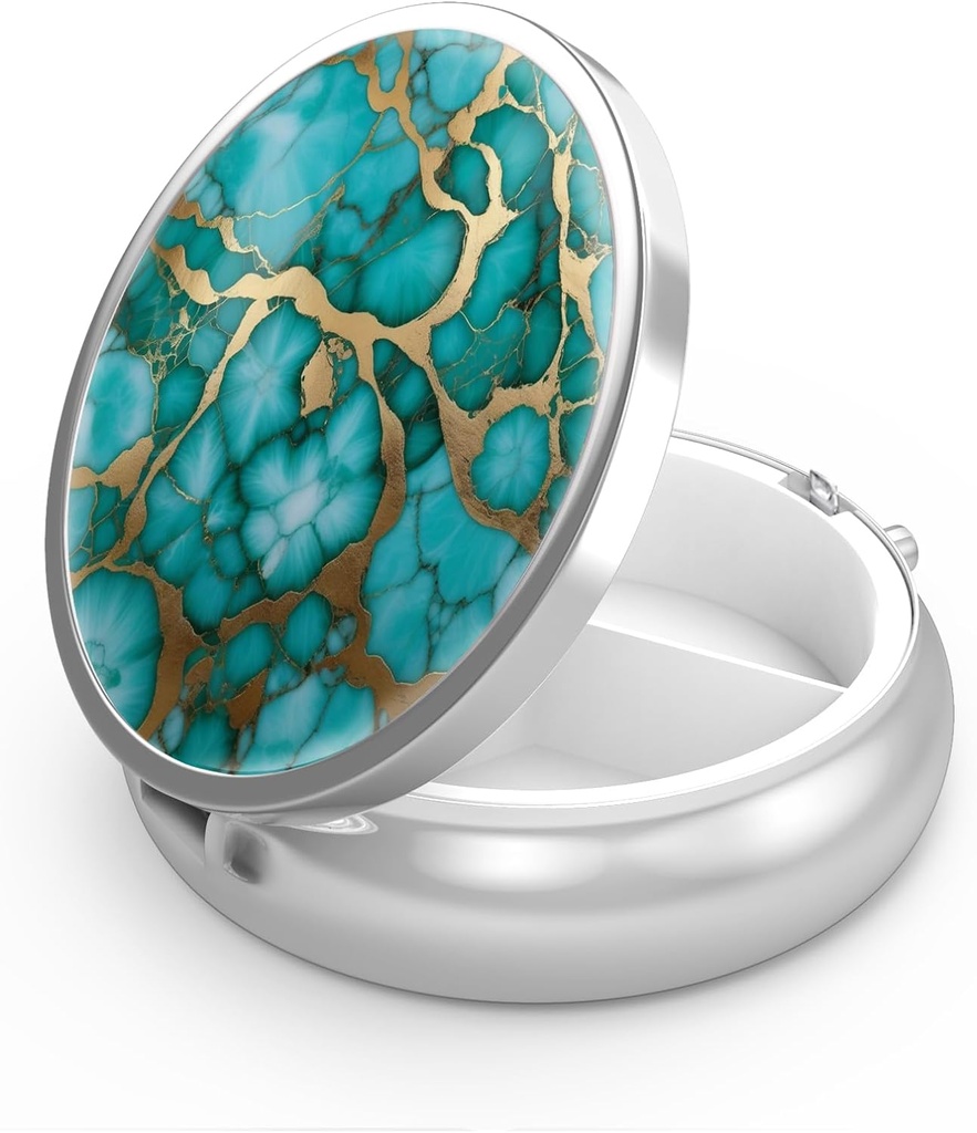 丸薬箱3のコンパートメントの薬の丸薬の丸薬のPill箱かPurseの丸薬箱の装飾的な金属の薬のビタミンのオルガナイザーの独特なギフト(Emeraldの緑の大理石)のために携帯用Pill箱、