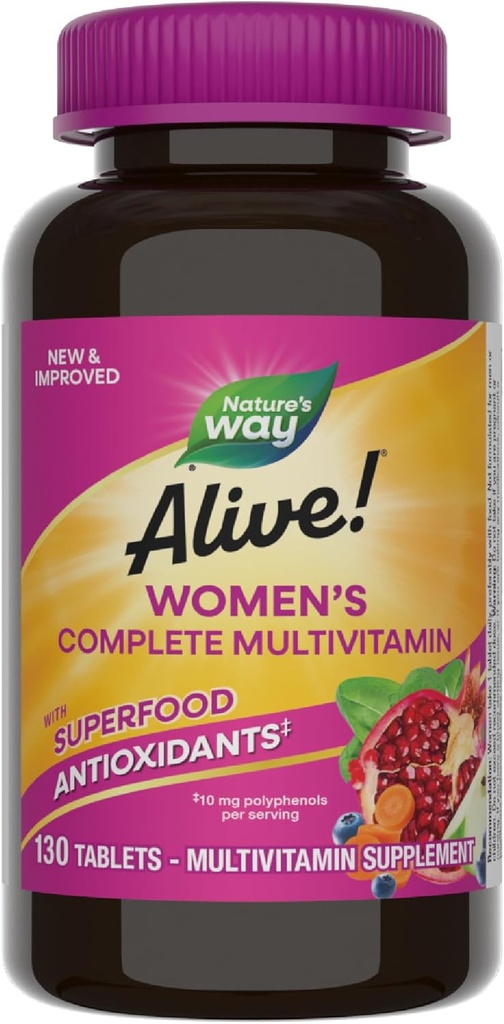 ネイチャーズ・ウェイ・アライブ! 女性のための毎日の完全なMultivitamin、サポート エネルギー代謝、毛、皮及び釘*、B-Vitaminsのスーパーフードの酸化防止剤、130のタブレット(包装5月Vary)