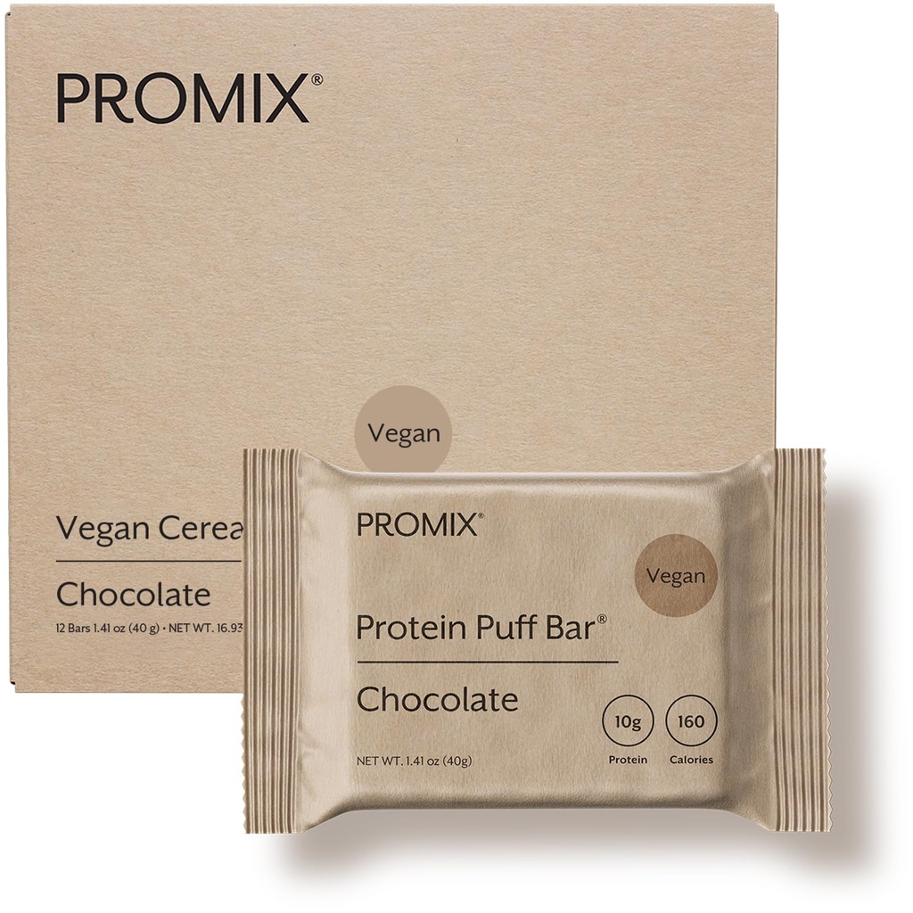 Promix Nutrition Vegan Protein Puff Bars | High Protein, Low Calorie Marshmallow Crispy Treat | Kosher, Soy Free - Chocolate