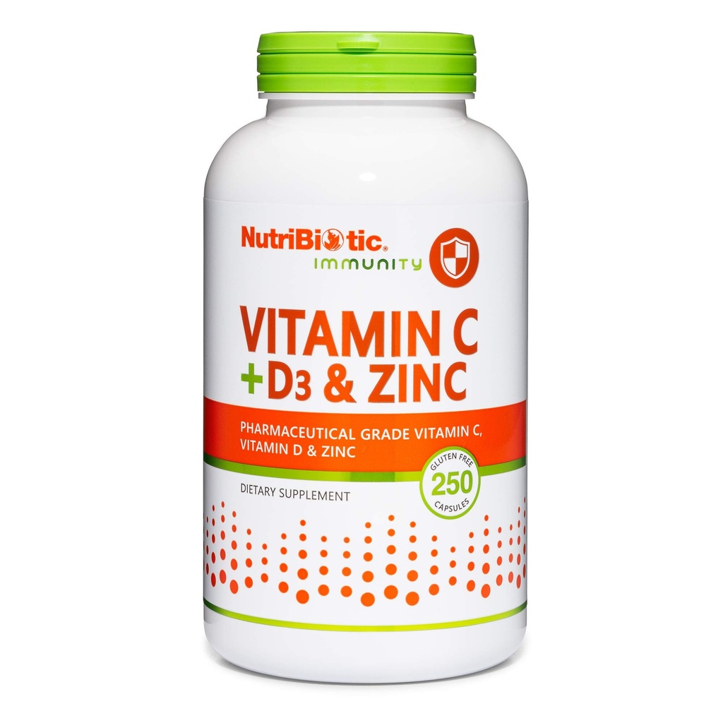 NutriBiotic – ビタミンC + ビタミンD3&亜鉛, 250カプセル | 強力で包括的な免疫サポート | エッセンシャル&抗酸化毎日のサプリメント | グルテンフリー&GMO