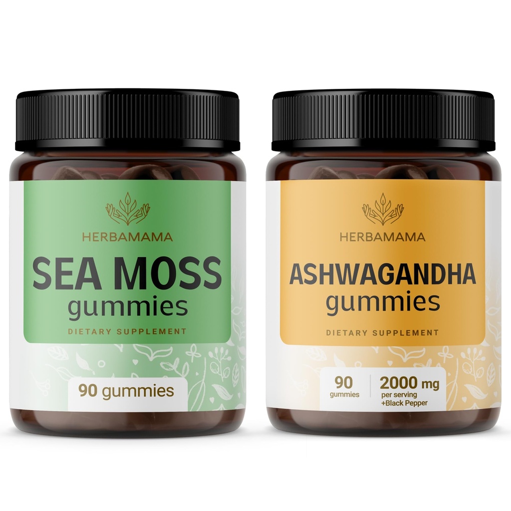 HERBAMAMA海苔とAshwagandhaキット - 1600 mgの海苔の束とBradderwrack&Ashwagandhaルートガミー - ビーガン、非GMO、ゼラチンフリー - 2パック