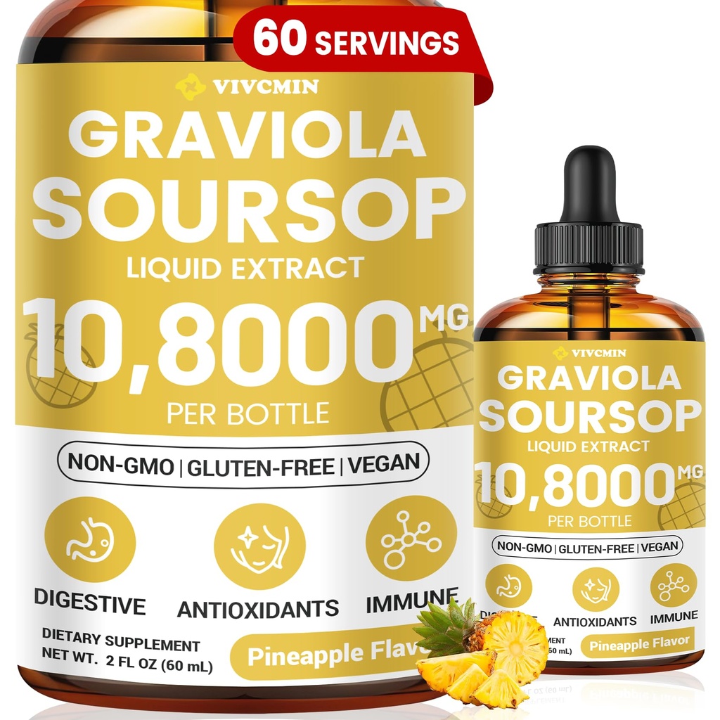 Graviola Soursopの葉のエキスの液体-Soursopのビターの液体、サポート 免疫、弛緩、レバーおよび睡眠、砂糖及びアルコールフリー、高吸収性の方式、パイナップルの味、2 Fl Oz
