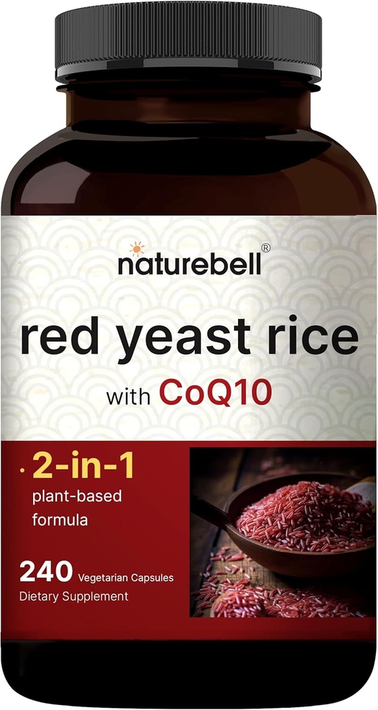 Red Yeast Rice with CoQ10, 240 Veggie Capsules | Advanced Heart Health Herbal Supplement – Antioxidant Support for Energy & Heart Health – Non-GMO