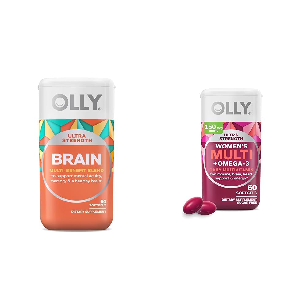 OLLY超強さの頭脳のSoftgels、向知性、サポート健康な頭脳機能、記憶、焦点及び超女性の多Softgels、全面的な健康および免疫サポート、オメガ3s、鉄、ビタミンA、D