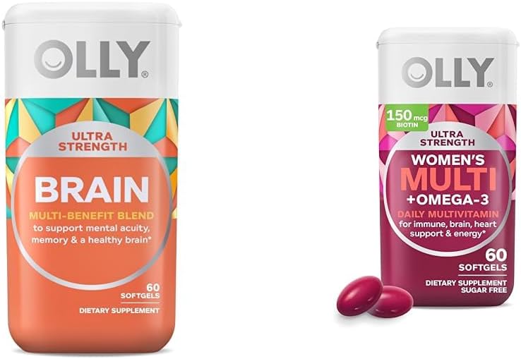 OLLY超強さの頭脳のSoftgels、向知性、サポート健康な頭脳機能、記憶、焦点及び超女性の多Softgels、全面的な健康および免疫サポート、オメガ3s、鉄、ビタミンA、D