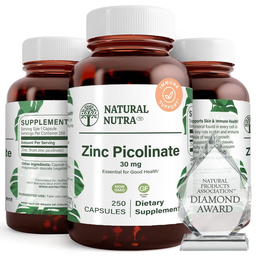自然なNutra亜鉛ピコリン酸塩30のmg、二重強さ、未加工および純粋、成長および免疫サポートのための非常に生物利用できる補足、助けはMetabolicシステム、減少の共通の風邪250のカプセルを支えます