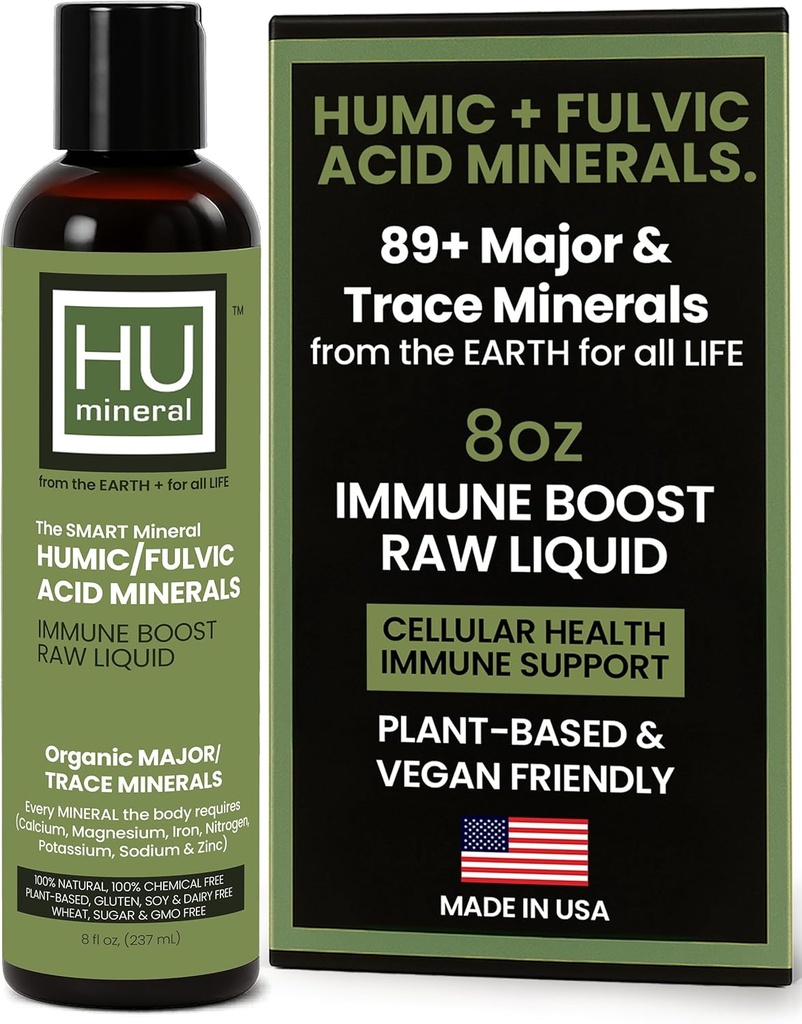 Raw Liquid Mineral – Organic Humic Acid & Fulvic Acid– Major & Trace Minerals & Electrolytes Supplement – Plant-Based for Immune, Gut & Detox Support (8 oz)