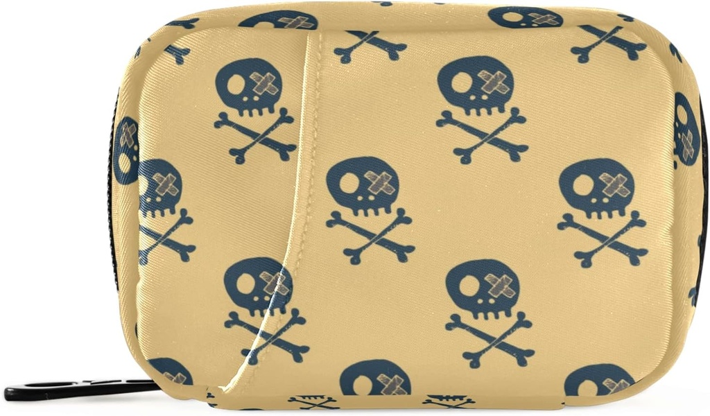 SkullsとBones Pill Box 7 Day Pill Case Travel Pill Organizer Bag with Zipperポータブルウィークリーケース ビタミンサプリメントホルダーのコンパクトサイズ