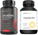 Smarter Nutrition Plant-Based Vitamin D3 with Vegan K2 Complex in a Vegetarian Softgel & Creatine Pills with 2500mg (2.5g) Creatine Monohydrate Per Serving, Vegan Creatine Capsules [1-Month Supply]