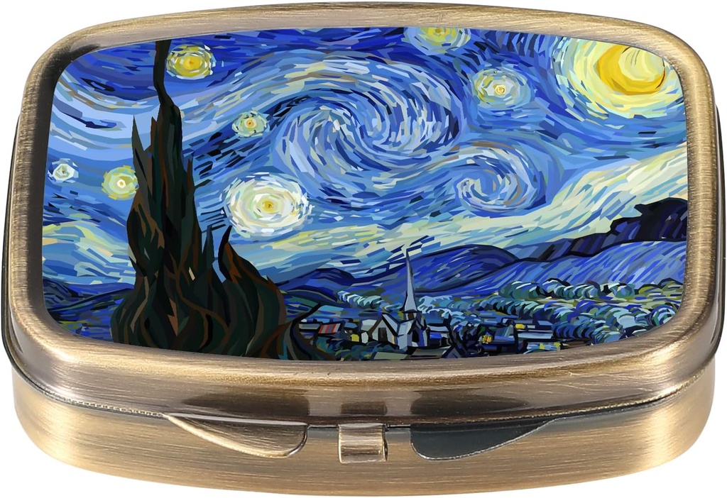 Dynippy Pill Case Pill Box with Mirror Retro Pocket 2 Compartment Medicine Case ビタミン Pill オルガナイザー for Pocket Purse and Travel (A-Van Gogh The Starry Night) の口コミを投稿します。