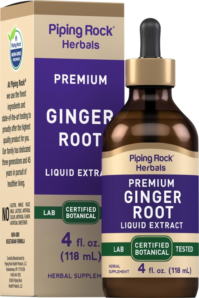 パイピングロックジンジャールートエキス液 | 4 fl oz | プレミアムチンキドロップ | 認定植物サプリメント | 非GMO、グルテンフリー