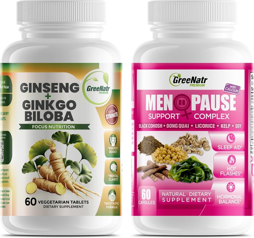 最適なウェルネスソリューション: ハーブ更年期サポートとGinseng + Ginkgo Bilobaエネルギーと男性と女性のための脳の焦点ブースター