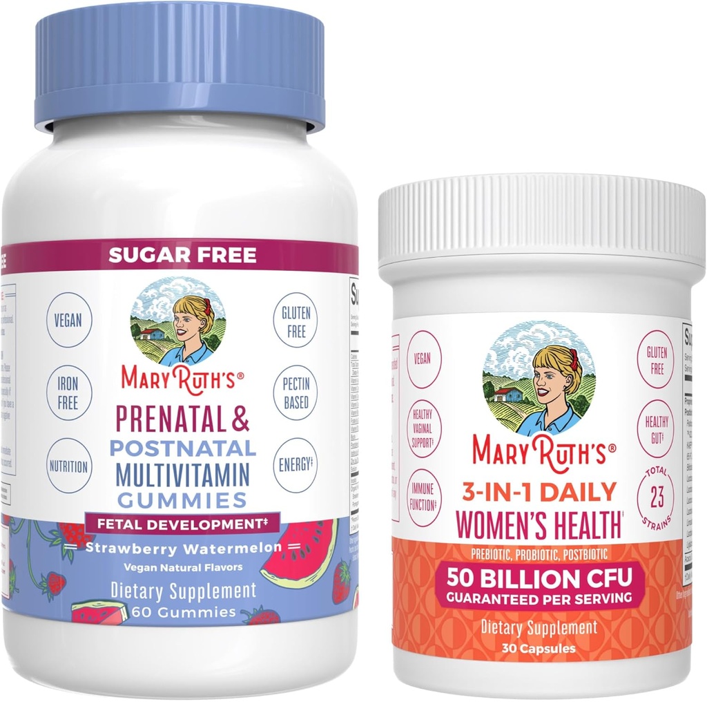 MaryRuth Organics Prenatal Postnatal Multivitamin Gummies (いちご) & Women's 3-in-1 Daily Probiotic Capsules | Clean Label Project Verified® | Breastfeeding & Gut Health | ヴィーガン、非GMO