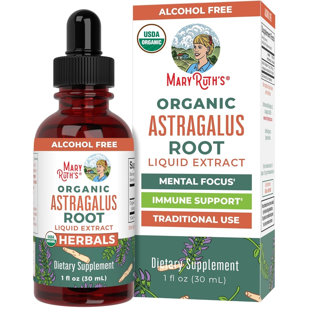MaryRuth Organics Astragalus Root, Sugar-Free, USDA Organic, Astragalus Extract for Immune Support and Focus, Herbal Liquid Drops, Non-GMO, Vegan, 1 Fl Oz