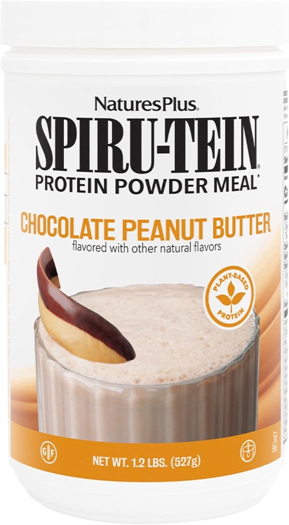 Natures Plus SPIRU-TEIN - チョコレートピーナッツバター - 1.2 lbs、Spirulina Protein Powder - 17 サービング
