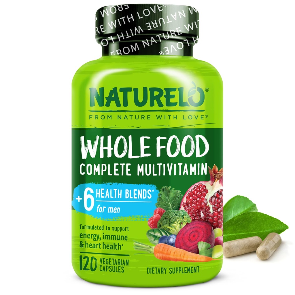 NATURELO Mens Multivitamins - ビタミン、ミネラルを含む男性のための全食品マルチビタミン - エネルギー、脳、心臓、目の健康のための120のベジタリアンカプセル*