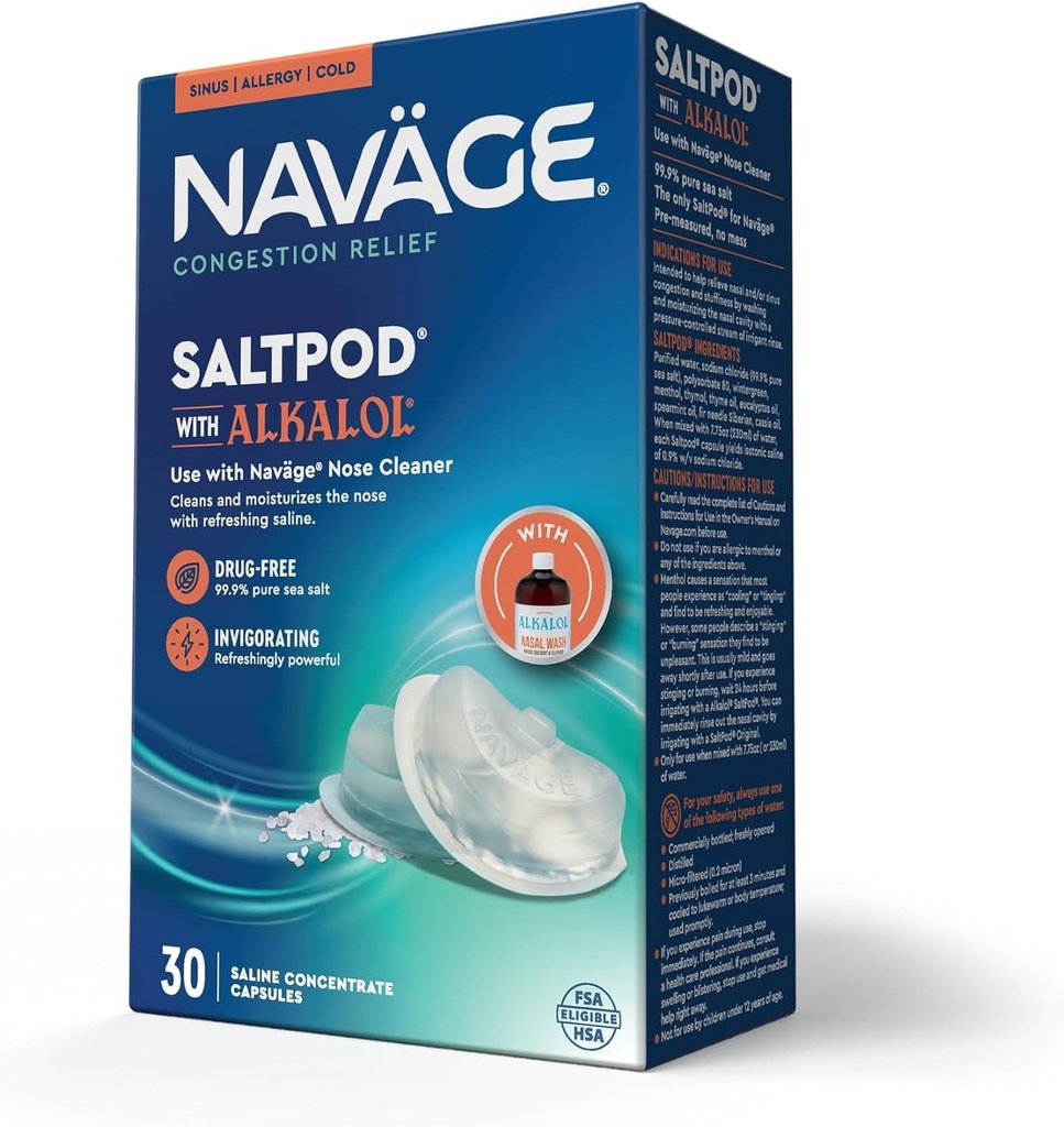 Navage SaltPod w/Alkalol 30パック(30ソルトポッド)ソルトポッドのみ - 排他的に設計されたナサル灌漑システム - シンスリンスとアルカロールポッドは、高速&痛みの軽減のために