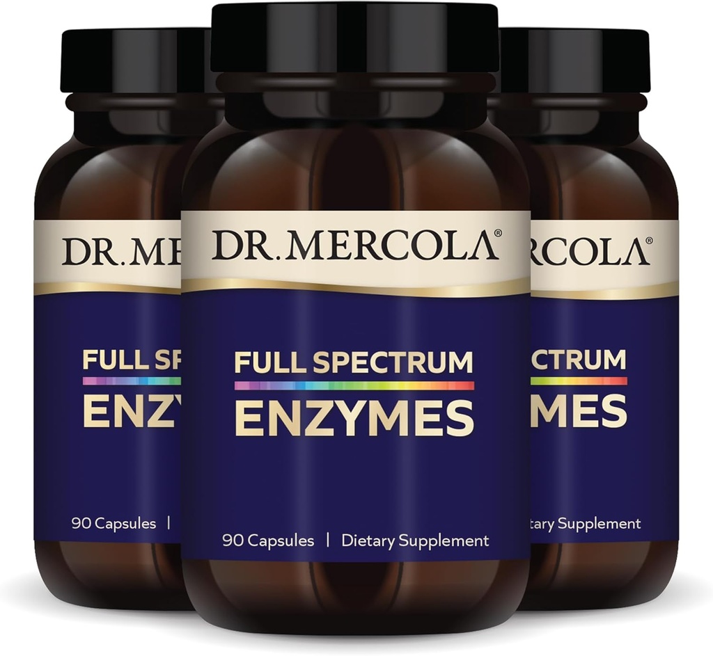 Dr. Mercola フルスペクトラム酵素 - 22 の異なる酵素 - サポート消化 & 免疫の健康 - 消化炭水化物、脂肪、タンパク質を消化するのに役立ちます - 非GMO、グルテンフリー&大豆フリー - 90 カプセル(3パック)