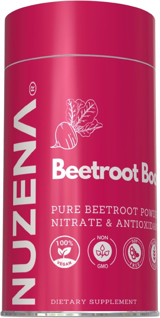 Nuzena Beetroot Boost + 1300 mg | 60 Beta Vulgaris Beet Root Powder Capsulesのパック | アメリカ製 ヴィーガン、非GMO&グルテンフリー ニトリオキサイドブースタービートサプリメント| サービングサイズ: 2 カプセル
