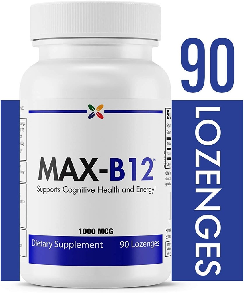 Stop Aging Now - MAX-B12 Lozenges 1000 MCG - Vitamin B12 1000mcg - Immune Support, Natural Energy and Brain Support Supplement - Supports Stress Relief Regulation - Natural Sleep Aid - 90 Lozenges